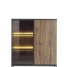Piaski Vitrína Sento s LED osvětlením 104 cm dub wotan/černá II