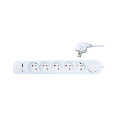 Solight PP152USBC - Predlžovací kábel s vypínačom 5Z + 2xUSB 3m biela