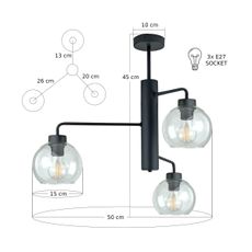 Luster na tyči FLEX 3xE27/60W/230V čierna/číra