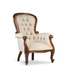 Estila Koloniálne Grandfather kreslo M-VINTAGE z masívu s béžovým čalúnením 107cm