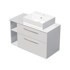 INTEDOOR Kúpeľ.skriňa+umývadlo BEE, úchyt chróm, 100cm, regál vľavo, biela lesk