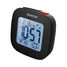 Sencor - Budík s LCD displejom a teplomerom 2xAAA čierna