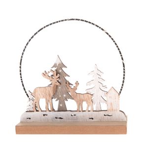 Drevená vianočná dekorácia s LED svetlom Deer forest, 16 x 16 x 6 cm