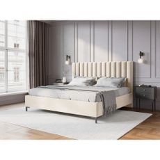 Béžová čalúnená dvojlôžková posteľ s úložným priestorom s roštom 180x200 cm Casey – Mazzini Beds