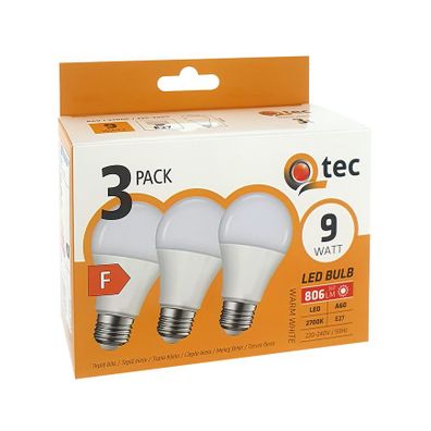 Žiarovka LED QTEC 9W A60 E27 2700K 3PACK