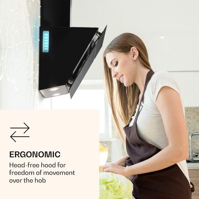 Klarstein Alina 60 Smart, digestor, 60 cm, nástenný, 600 m³/h, LED podsvietenie, skleněné čelo, biely