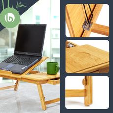 Blumfeldt Stolík notebook, s vetracími štrbinami, výškovo nastaviteľný, 58 × 23 × 29 cm, bambus