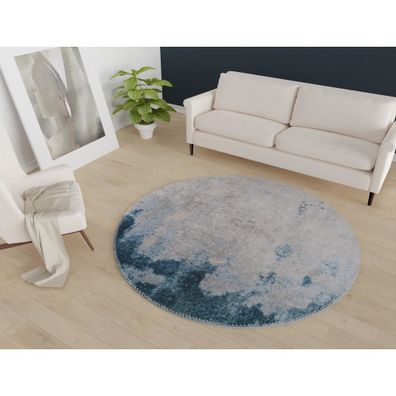 Modrý/sivý umývateľný okrúhly koberec ø 120 cm – Vitaus