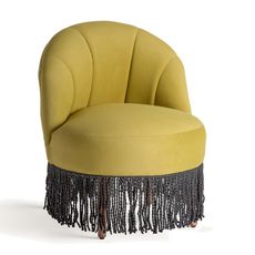 Estila Luxusné glamour okrúhle pistáciové zelené prešívané čalúnené kreslo Zimis so zamatovým poťahom a tmavo sivými strapcami 80 cm