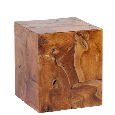 Estila Moderný masívny podstavec Cubus z teakového dreva s výraznou kresbou letokruhov v prírodných odtieňoch hnedej 50 cm
