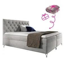 Boxspringová posteľ, 160x200, svetlosivá látka Velvet, GULIETTE + darček