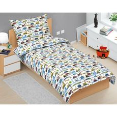 Bellatex Detské bavlnené obliečky Junior Mesto zelená, 140 x 200, 70 x 90 cm
