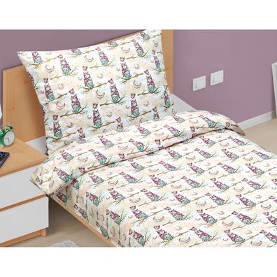 Bellatex Bavlnené obliečky Junior Sovička na vetve, 140 x 200 cm, 70 x 90 cm