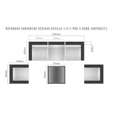 Deokork Ratanová variabilná zostava SEVILLA 1+2+1 pre 5 osôb (antracit)