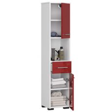 Kúpeľňová skrinka Fin 2D 1SZ 1W biela/červená lesk