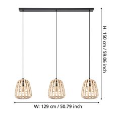 Eglo 390153 - Luster na lanku MONTEZUELO 3xE27/40W/230V bambus