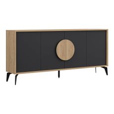 Nízka komoda v dekore duba v čierno-prírodnej farbe 180x82 cm Vae – Marckeric