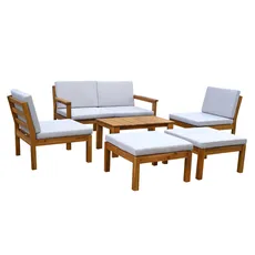 Záhradný set, akáciové drevo, svetlosivá/prírodná, VALDEZ