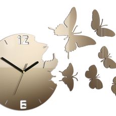 ModernClock 3D nalepovacie hodiny Butterfly metallic tortora