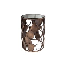 Estila Art-deco bronzový príručný stolík Escama s kruhovou doskou zo skla a motívom šupín 40cm