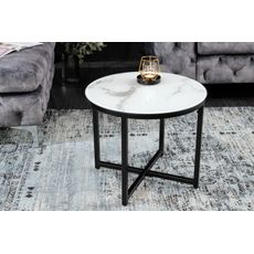 Estila Moderný okrúhly príručný stolík Industria Marbleux s doskou v prevedení biely mramor a čiernou kovovou podstavou 50cm