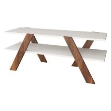 Biely/prírodný TV stolík v dekore orecha 120x33 cm Basic - Kalune Design