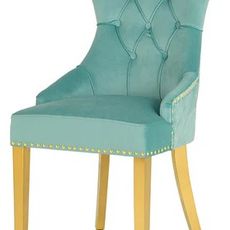 Estila Baroková jedálenská stolička Modern/Gold Barrock s čalúnením zo svetlo modrého zamatu s diamantovým prešívaním a klopadlom 94 cm