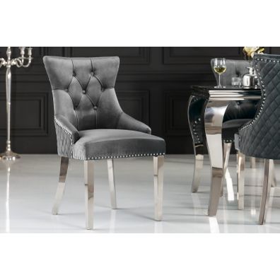 Estila Zámocká chesterfield stolička Eleanor v sivej farbe zo zamatu 97cm s klopadlom