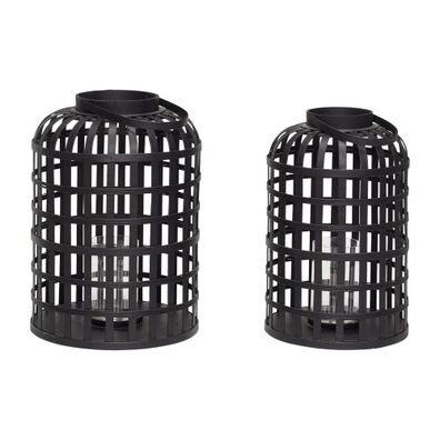 Súprava 2 čiernych bambusových lampášov Hübsch Bamboo Garo