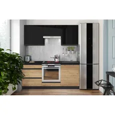 Kuchynská linka MARINA 180 cm dub craft/lesklá čierna