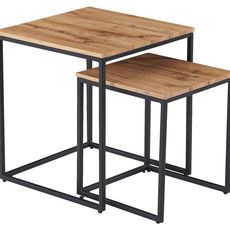 Ti'me SADA PRÍRUČNÝCH STOLÍKOV, farba duba, kov, kompozitné drevo, 35-45/35-45/40-50 cm