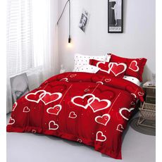 3 dielne obliečky Polycotton Srdiečka červené 200x140cm+90x70cm TiaHome