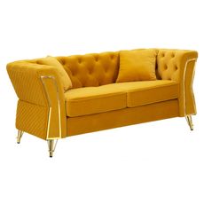 Estila Dizajnová glamour sedačka Velaria so žltým zamatovým poťahom a ozdobným prešívaním so zlatými detailmi 162 cm