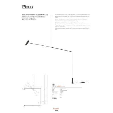 Redo 01-2695 - LED Stmievateľná stojacia lampa PICAS LED/12W/230V čierna