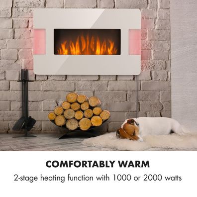 Klarstein Belfort Light & Fire, elektrický krb, 1000/2000 W, diaľkové ovládanie, biely