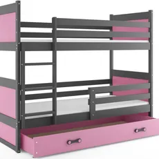 Interbeds Rico poschodová posteľ 190cm x 80cm borovicové drevo sivo-ružová