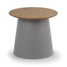 Plastový kávový stolík SETA s drevenou doskou, priemer 490 mm, dub/sivá