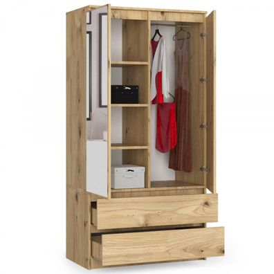 Šatníková skriňa so zrkadlom S90 2D2SZ - dub artisan