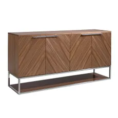 Estila Luxusný moderný štvordverový príborník Vita Naturale v prírodnej hnedej farbe so vzorom rybej kosti a chrómovými detailmi 160 cm