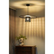 Duolla - Luster na lanku TOKYO RATTAN 1xE27/15W/230V pr. 50 cm čierna/strieborná