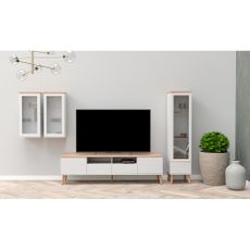 Biely TV stolík s detailmi v dekore dubového dreva Tenzo Dot, šírka 192 cm