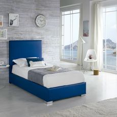 Estila Moderná kožená posteľ Piccolo s modrým poťahom 90-105cm