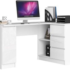 Ak furniture Rohový písací stôl B20 155 cm biely lesk pravý