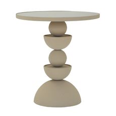 Estila Moderný okrúhly pieskovo béžový príručný stolík Agafay so zrkadlovou vrchnou doskou a geometrickou kovovou nohou 42 cm