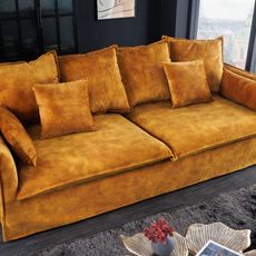 Estila Moderná dvojsedačka Heaven do obývačky so zamatovým okrovým čalúnením 205cm