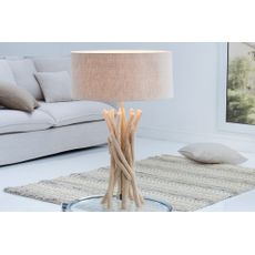 Estila Dizajnová vidiecka stolná lampa Cara s organickou podstavou z naplaveného dreva a ľanovým tienidlom béžová 62 cm