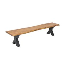 Estila Industriálna obdĺžniková lavica Mammut z lakovaného akáciového dreva s čiernymi kovovými nožičkami v tvare X 160 cm