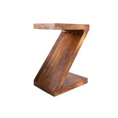 Estila Dizajnový masívny etno atypický príručný stolík Zet v tvare písmena Z v hnedej farbe 45 cm