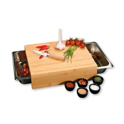 Kesper 58355 Krájacia doštička s odkladacími miskami, nehrdz. oceľ, 35 x 29 x 9,5 cm