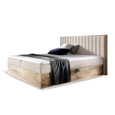 Wilsondo Čalúnená boxspring manželská posteľ s úložným priestorom WOOD 4 - béžová Paros Rozmer: 180x200